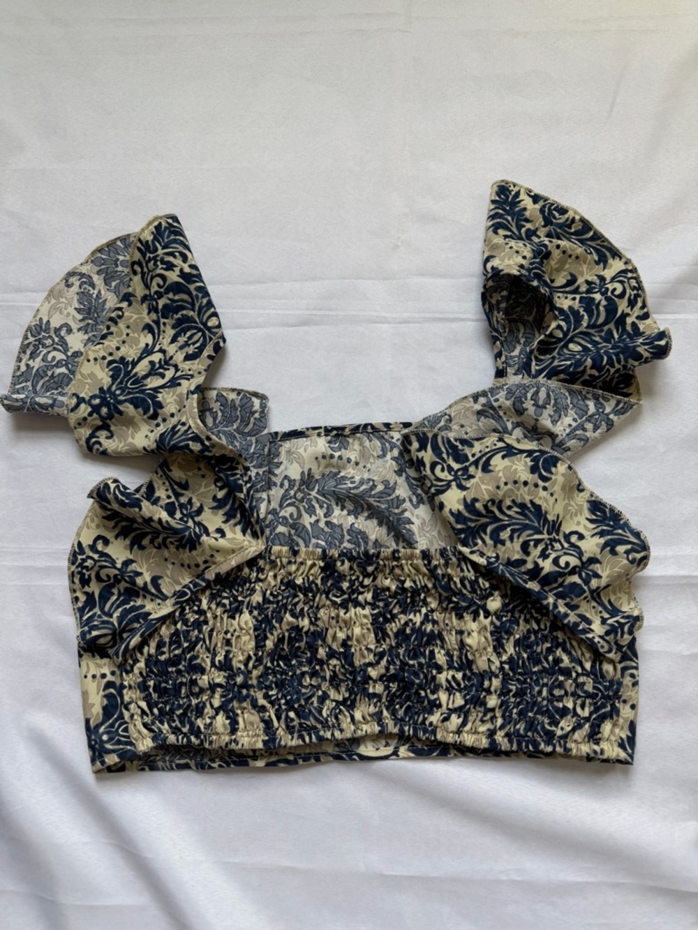 90s Style Blue Floral Corset Crop Top Festival Boho Medium - Picture 7 of 11